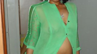 Juicy Indian babe lily in see thru green top getting naked